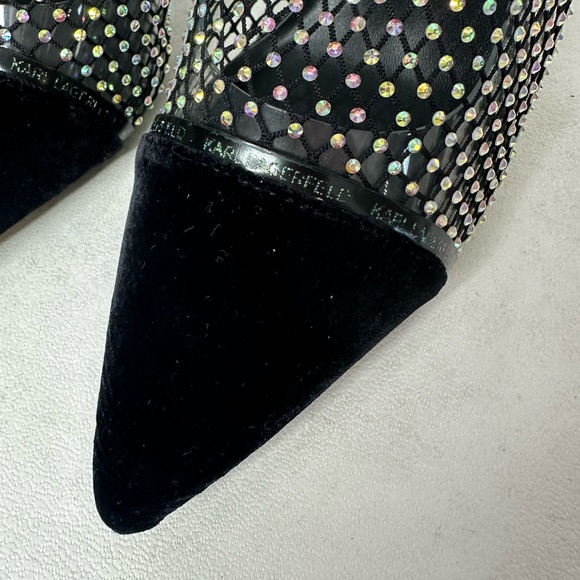 Karl Lagerfeld Mid Log Boot Pandara II Blk Net Textile W/Silver Women’s Size 7 - Picture 2 of 6